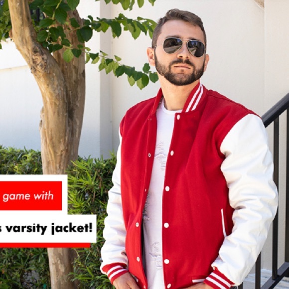 Men's Varsity Jacket Genuine Leather Sleeve and Wool Blend Letterman jacket - Picture 3 of 6